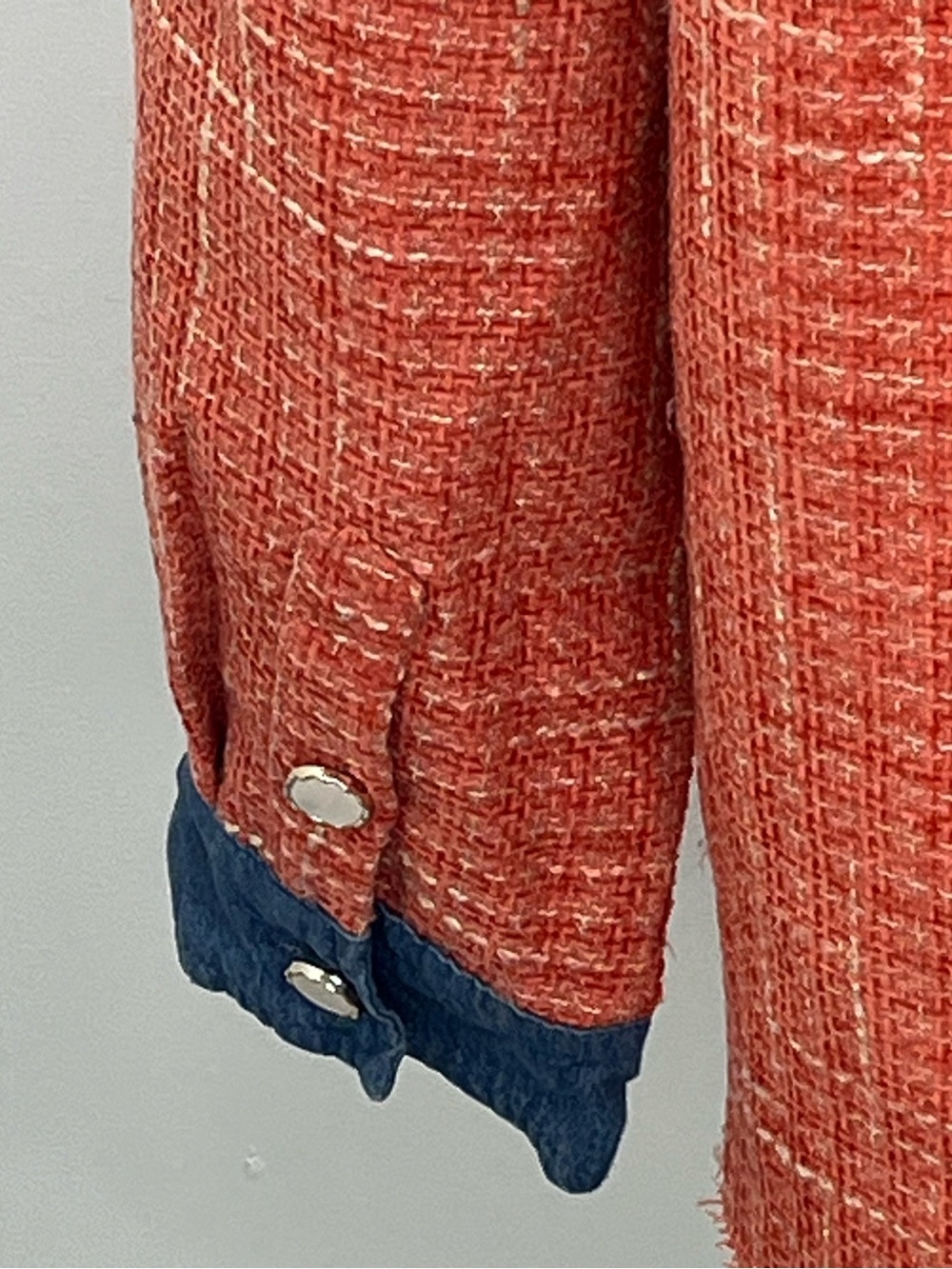 Umgee Rust Orange Denim Raw Edge Distressed Womens Shacket Shirt Medium - Picture 5 of 8